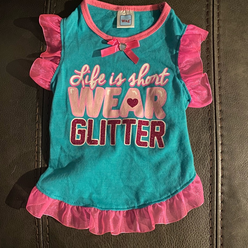 Female Girl Pet Dog Dress T-Shirt Clothes “Wear Glitter” Size M
